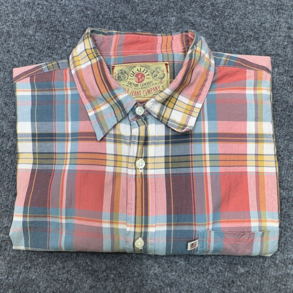 Vintage Polo Jeans Company Shirt Mens XL Red Plaid Short Sleeve Button Down 90s - Picture 8 of 9